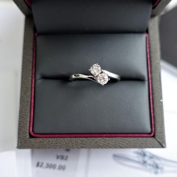 18k Wg Two Stone 1/2 CtDiamond G Color Vs2 Clarity - Picture 3 of 8